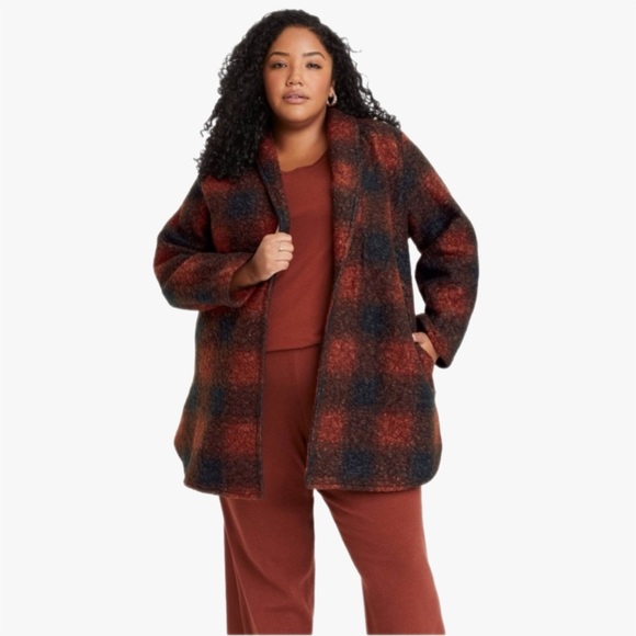 ➕ Ava & Viv Plaid Sherpa Coat Women’s Plus Size 2x - Picture 1 of 7